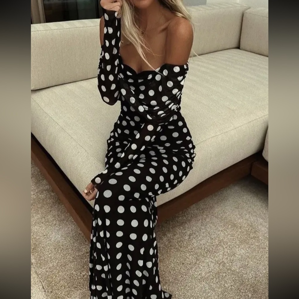 Elegant Black and White Polka Dot Dress